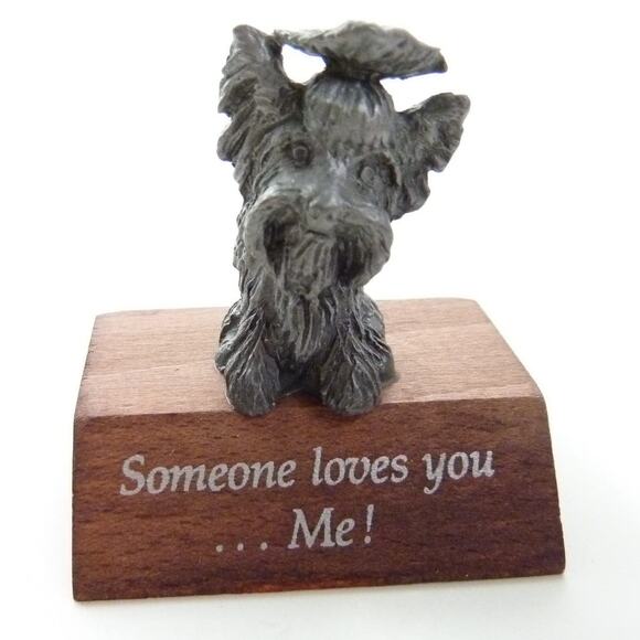 Vintage Kitschy Pewter Yorkshire Terrier Figurine Dog Stand Someone Loves You - Picture 1 of 3